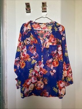 Anthro Meadow Rue Floral Blouse - Blue Multi
